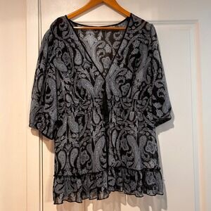 Apt 9 Womens 1X Babydoll Sheer Chiffon Top Whimsigoth Fairy Grunge Dark Romantic